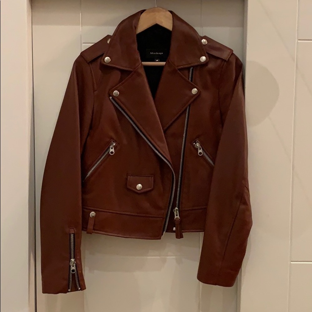 Mackage Baya Leather Jacket  in Brown, Size S